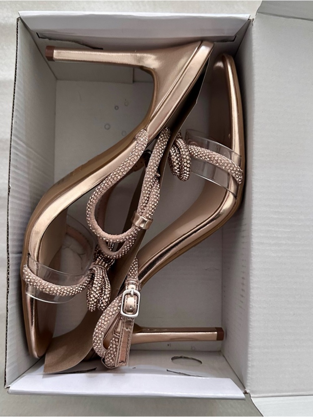 Dream Pairs Rose Gold Crystal Strap Stiletto Sandals